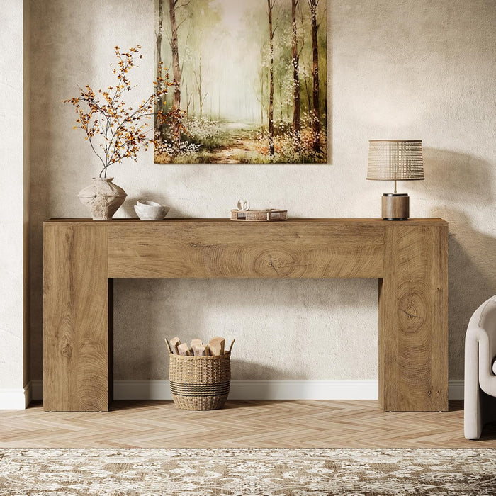 71-Inch Long Console Table for Entryway, Farmhouse Sofa Console behind Couch, Entry Table for Hallway, Foyer, Living Room, Burlywood
