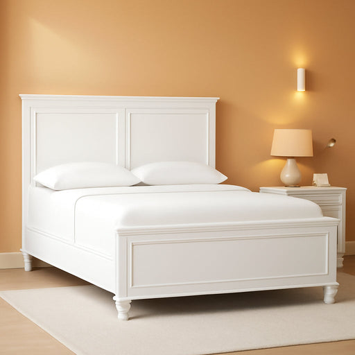 Signature Design by Ashley Fortman Transitional Queen Panel Bed with Tapered Feet, Foundation or Box Spring Needed, White