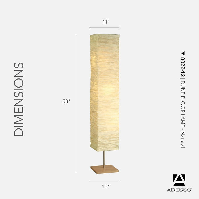 3-Light Floor Lamp, Natural Wood & Beige, Adjustable, 58”