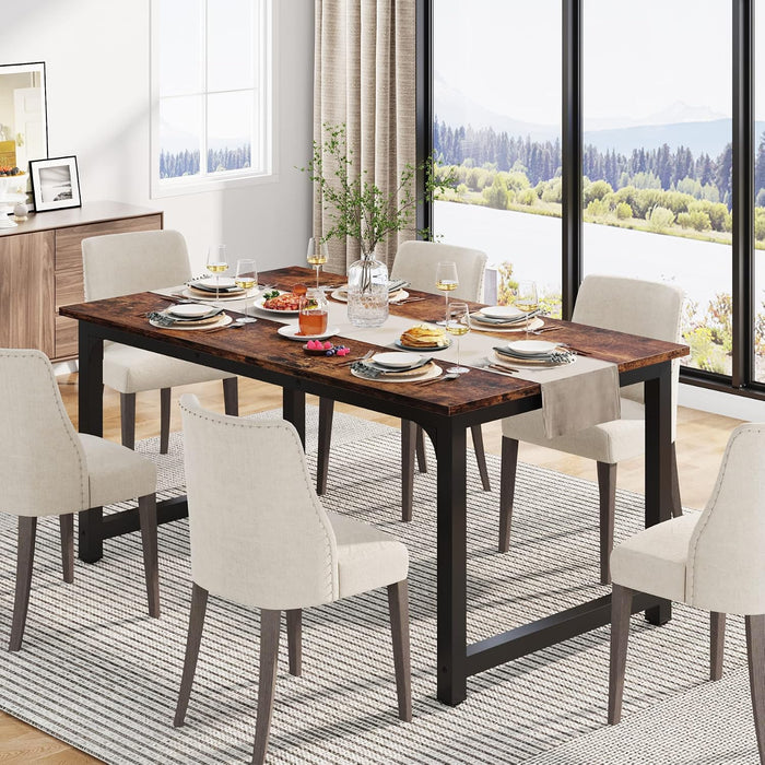 Tribesigns 63"X31.5" Dining Table, Industrial Kitchen Table for 4-6 Person, Rectangular Dinner Table for Dining Room Kitchen Living Room, with Heavy Duty Metal Legs, Vintage Brown