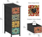 Skinny Slim Dresser with Fabric Drawers Thin Boho Mandala Flower Chest of Drawers Narrow Storage Tower for Small Spaces Gaps Bedroom Beautiful Nightstand Living Room Table