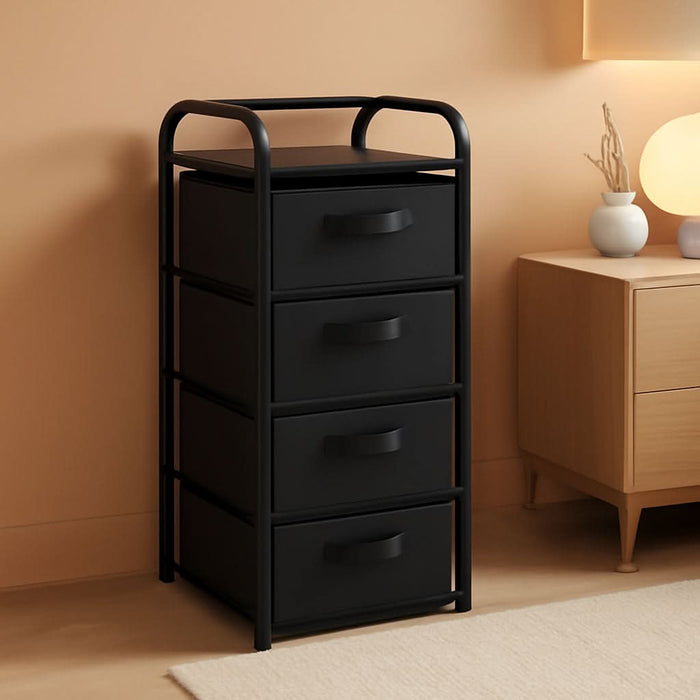 4 Drawer Narrow Fabric Dresser Storage Tower With Wood Top Black 4 Drawer Narrow Fabric Dresser Storage Tower With Wood Top Black