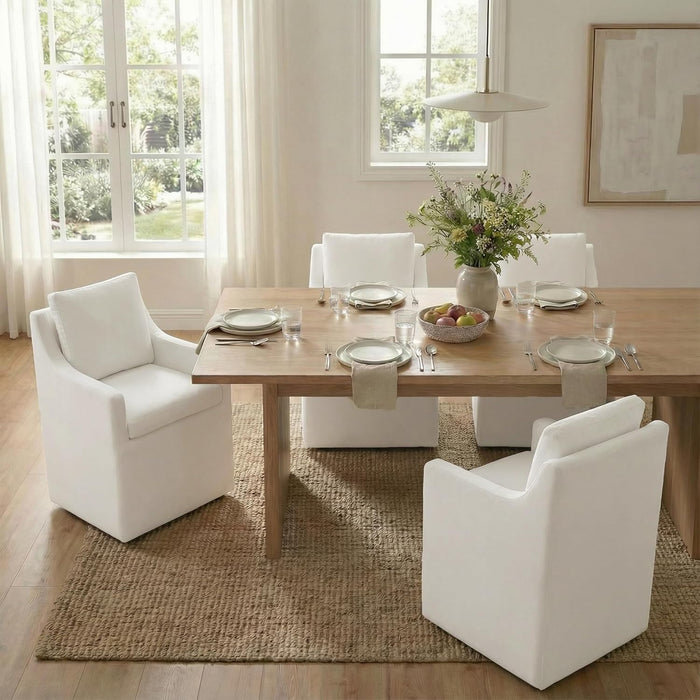 Upholstered Dining Chairs Set of 2, Modern Dining Room Chairs with Casters & Washable Cover, Rolling Accent Chair with Hidden Storage for Kitchen, Farmhouse, Living Room, White, 2 Box