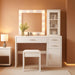 Makeup Vanity Desk Set with LED Lights Mirror Chair, Vanity Table with 7 Storage Shelves and 3 Drawers,3 Lighting Modes Adjustable Brightness Dressing Table for Bedroom,White