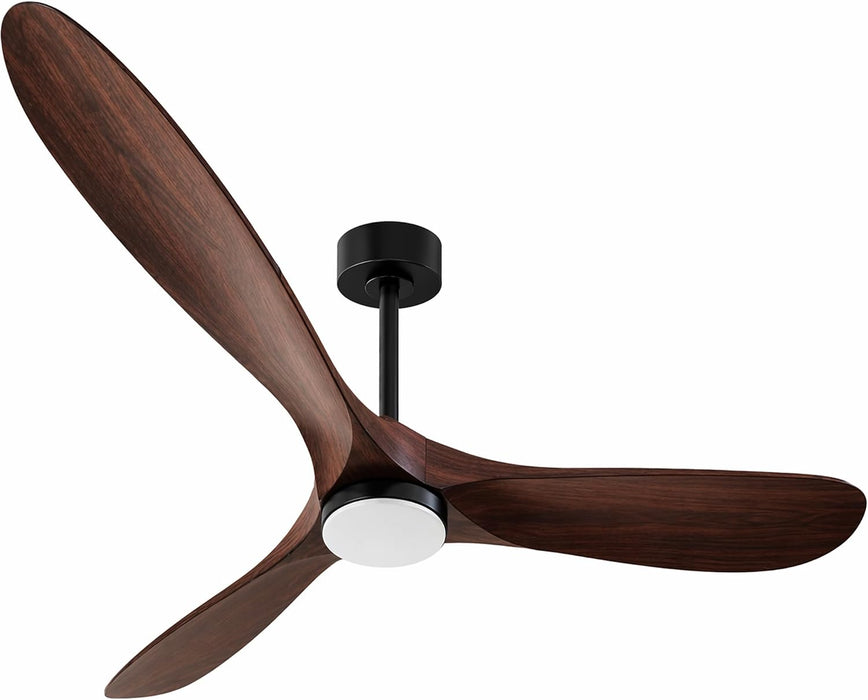 60" Ceiling Fan with Light, Walnut Wood-Look ABS Plastic Blades