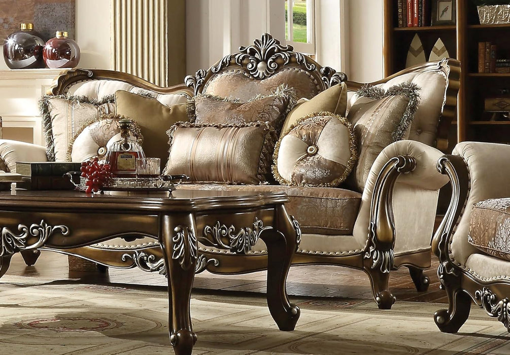 4-Piece Living Room Set Include Sofa W/ 7 Pillows, Loveseat W/ 5 Pillows, Chair W/ 2 Pillows and Coffee Table, Formal Furniture Set (Tan&Antique Oak), 52110+52111+52112+82110