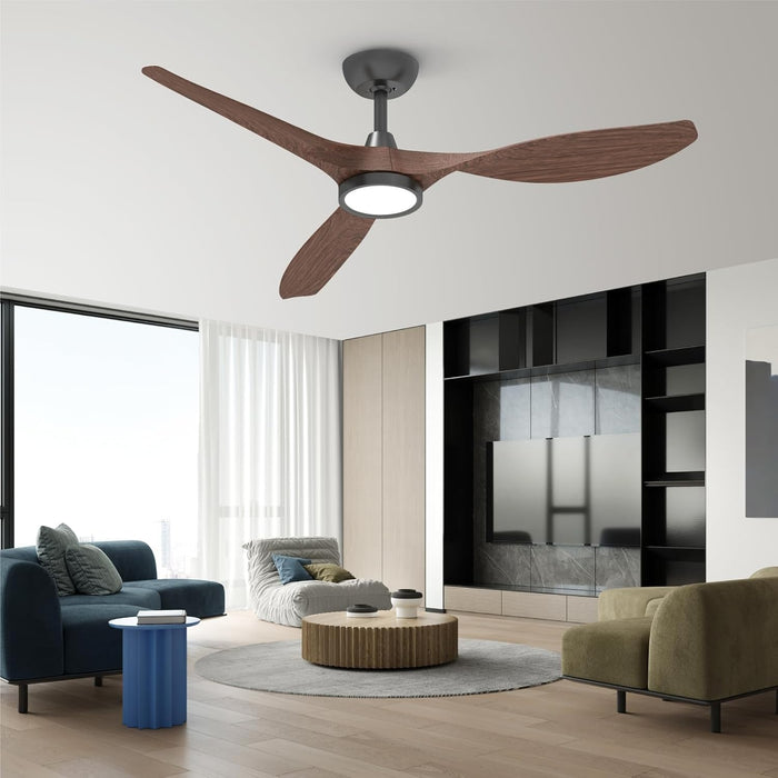 Ceiling Fans with Lights and Remote, 52 Inch Large Airflow Indoor Ceiling Fans with Quiet DC Motor and 3 Colour Temperature Black Noiseless ABS Fan Blades (Dark Woodgrain)