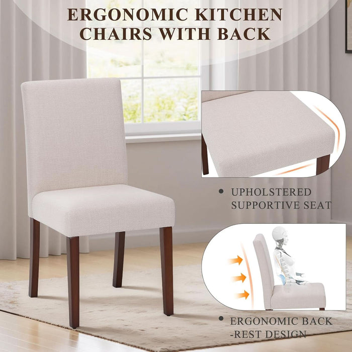Upholstered Parsons Dining Chairs Set of 4, Modern Dining Room Chairs with Back, Fabric Kitchen Side Chairs with Wood Legs for Dinner Farmhouse Restaurant, Beige
