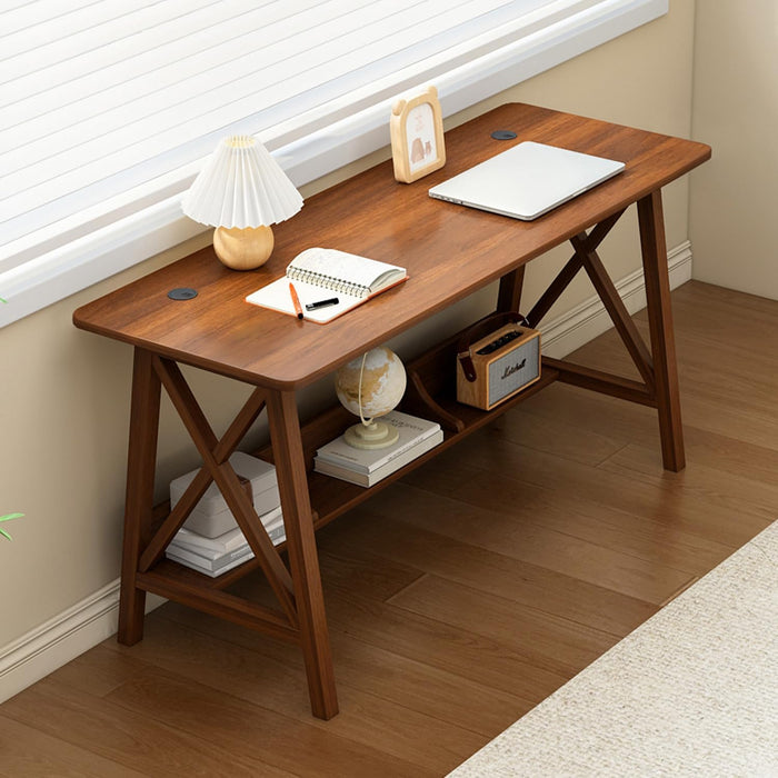 Extra Long Writing Desk with Bookshelf, 47" Wx16 Dx30 H, Walnut