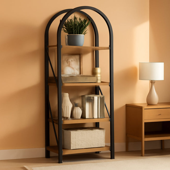 Small 4Tier Arched Bookshelf Industrial Metal Frame