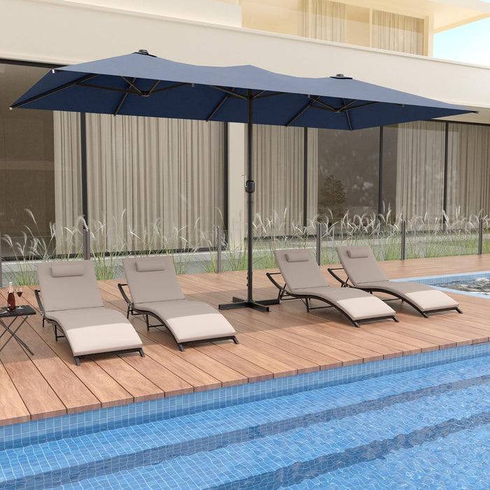14FT Waterproof Patio Umbrella Outdoor Reversible Rectangular Large Market Umbrella