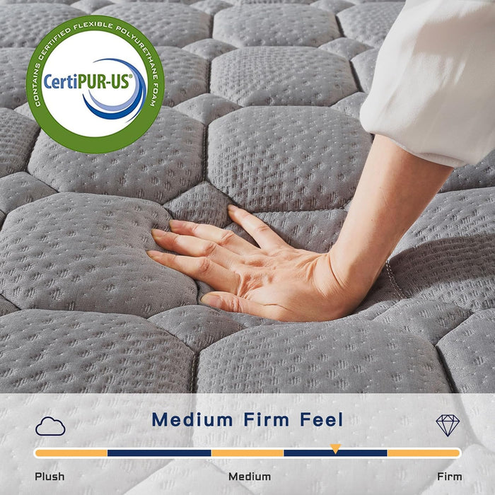 8 Inch Multilayer Hybrid Twin Mattress - Multiple Sizes & Styles Available, Ergonomic Design with Memory Foam and Pocket Spring, Medium Firm Feel, Grey