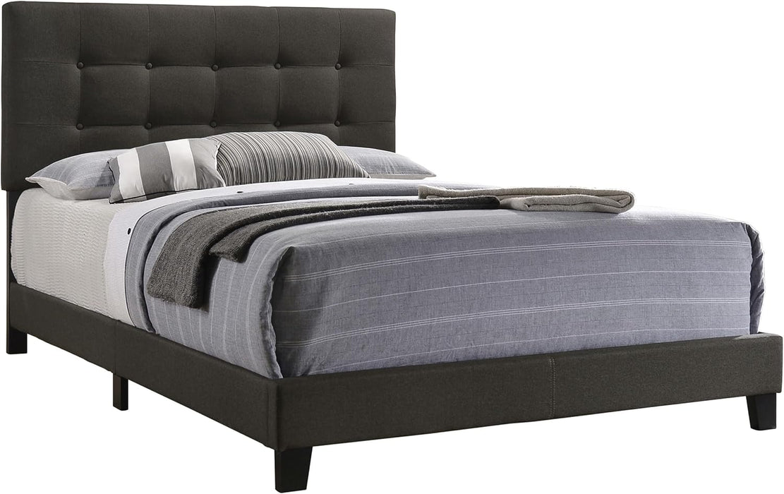 Home Furnishings - Mapes - Wood - Upholstered Panel Bed with Tufted Headboard, Low Frame and Transitional Style - Bedroom - Queen Size - Charcoal - 305746Q