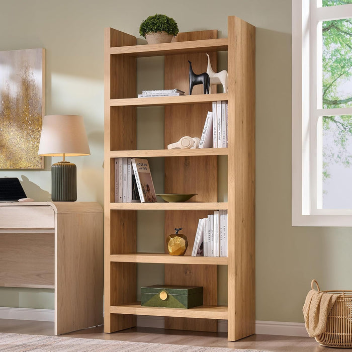 72" Bookcase Open Display Storage Organizer, Modern Bookshelf，Natural