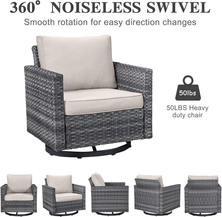 6 Piece Outdoor Furniture Patio Wicker Sofa Set, Oversize Outdoor Swivel Rocker Chairs with Rattan Ottomans, Conversation Sets Patio Furniture Come with Removable Washable Cushion