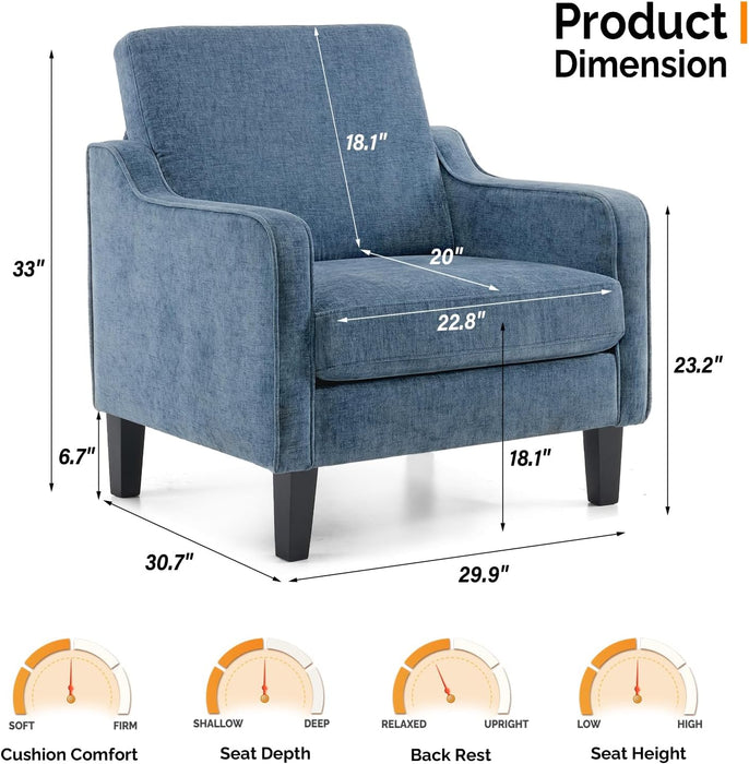 Navy Blue Chenille Mid Century Upholstered Armchair