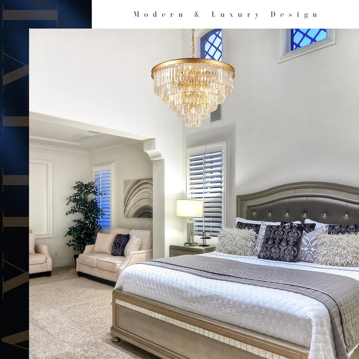 Large Crystal Chandeliers 30’’ Modern Gold round Chandeliers for High Ceiling K9 5-Tier Large Ceiling Chandelier Light Fixtures Luxury Chandelier for Staircase Foyer Living Room