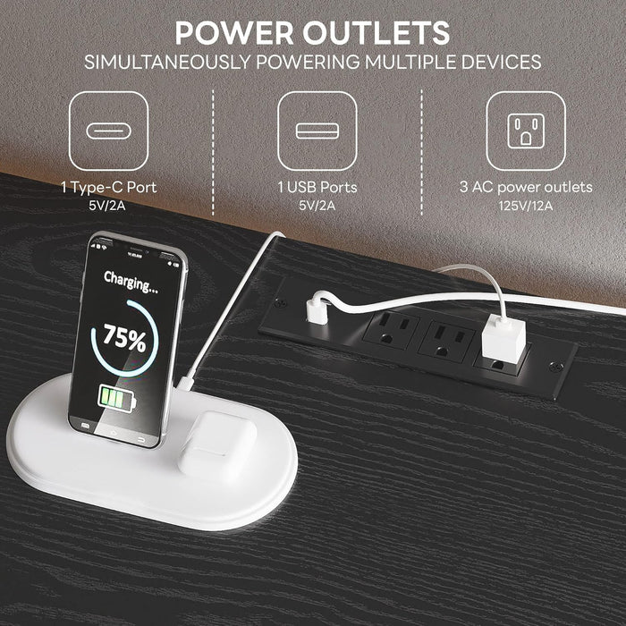 Premium Black TV Stand with 1" Thick Top for 65" TV, Modern TV Console with LED Lights, Charging Station & Storage, High-End Entertainment Center for Living Room and Bedroom