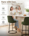 360° Swivel Bar Stools Set of 2, 26" H Modern Linen Counter Height Barstools, Upholstered Counter Stools with Ergonomic Wide Back & Metal Base for Kitchen Island, Dining Room, Green
