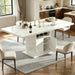 Extendable Dining Table for 4-6, 47-63 Inch Faux Marble Rectangle Kitchen Table with Storage Shelves and Wine Rack, Expandable Modern Rectangular Dinner Table for Kitchen, Dining Room, White