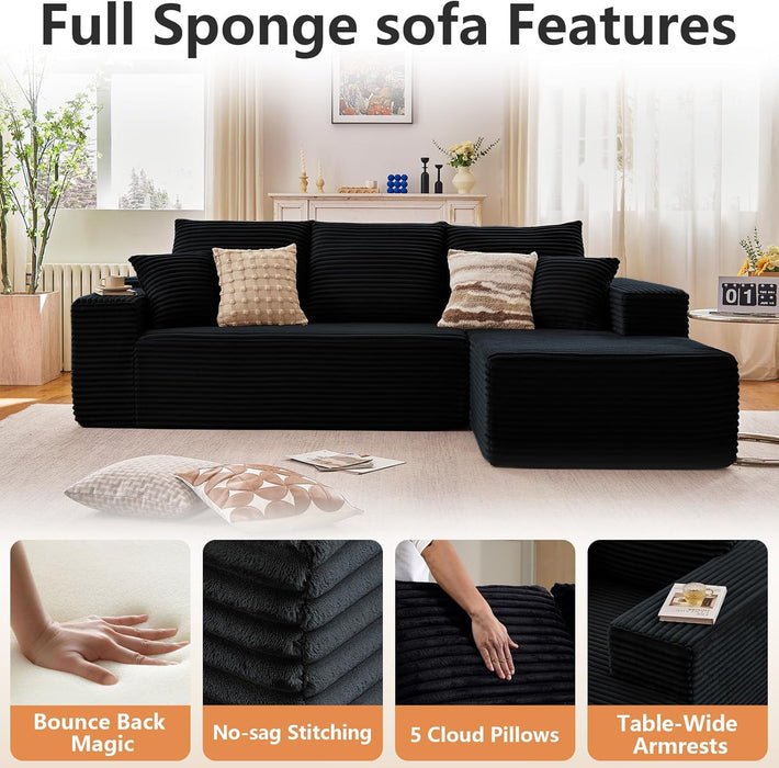 96 Inch Black PremiumQuality Modular Sectional Sofa
