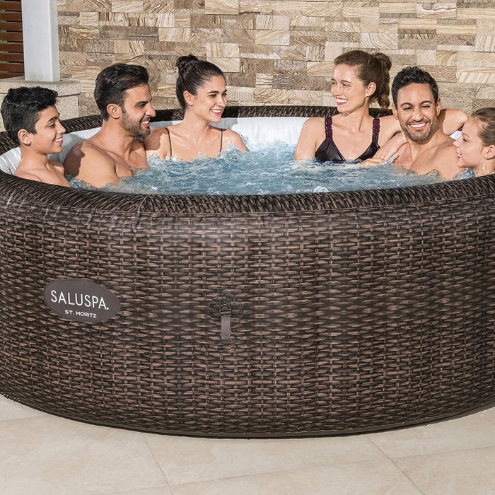 Saluspa St Moritz Airjet 5 to 7 Person Inflatable Hot Tub round Portable Outdoor Spa with 180 Airjets and Energysense Energy Saving Cover