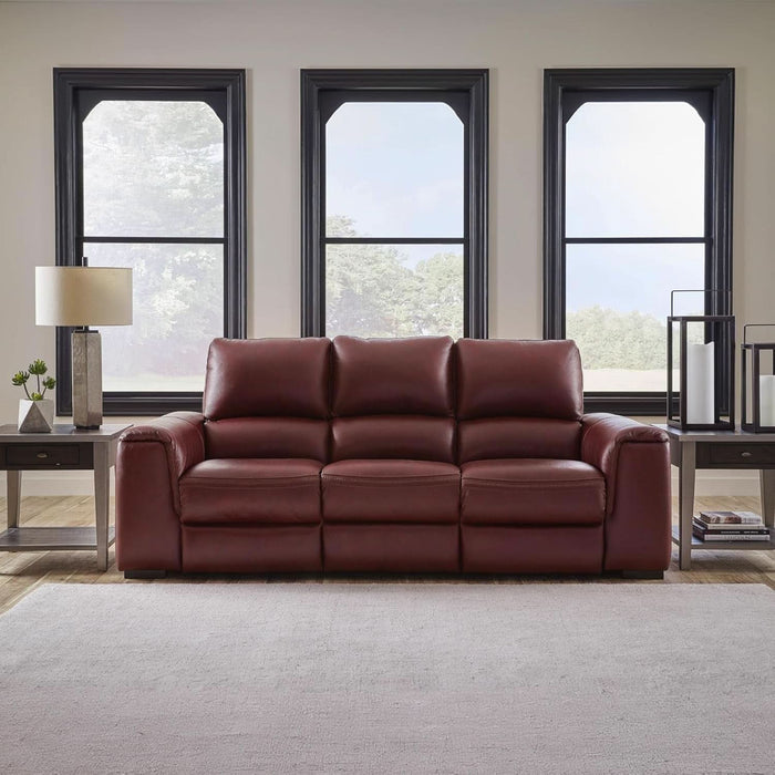 Alessandro Contemporary Leather Power Reclining Sofa with Adjustable Headrest, Red