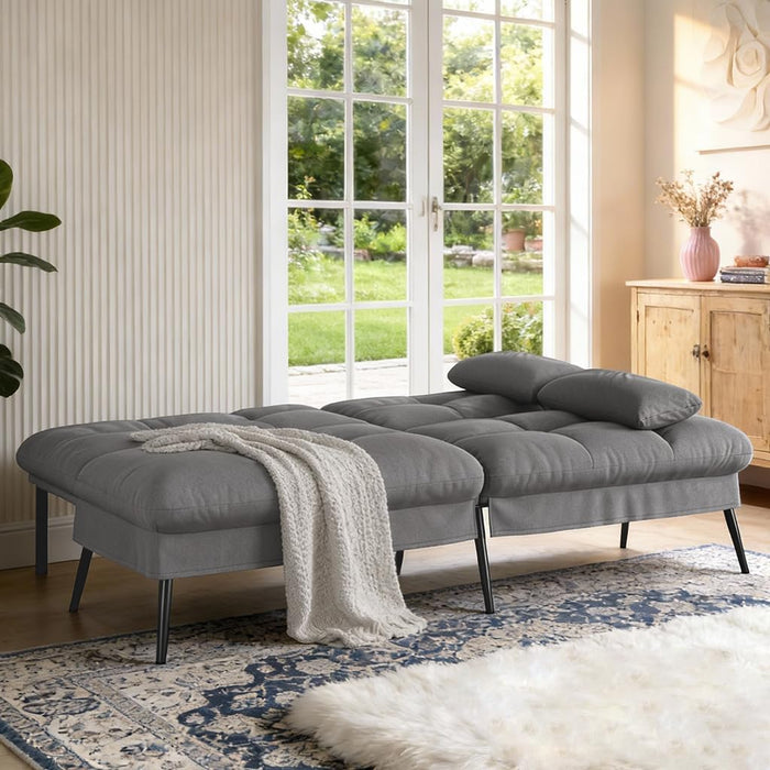 Grey Futon Sofa Bed With AdjustableBackrest Comfort
