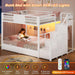 Bunk Bed Full over Full with Stairs, LED Lights Full Bunk Beds with 2 Storage Drawers & 6 Fabric Drawers, Metal Full Loft Beds with Safety Guardrail & Stairs, Space Saving, White