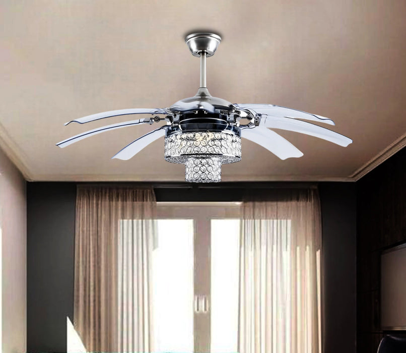 48" LED Ceiling Fan Light with Crystal Chandelier and 8 Retractable Blades