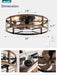 20" Caged Ceiling Fan with Light and Remote, Low Profile Flush Mount Fandelier, Black Gold Bladeless Enclosed Small Fan Lights Ceiling Fixtures, Rustic Farmhouse Style for Bedroom, Outdoor