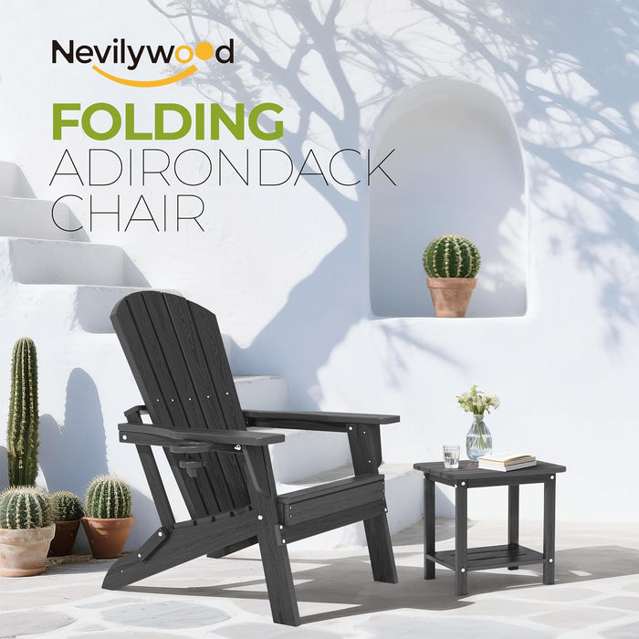 Adirondack Chair, HDPE Folding Outdoor Chair, Black