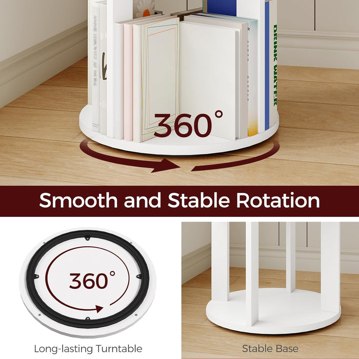 White Four Tier Rotating Bookshelf Tower Floorstanding