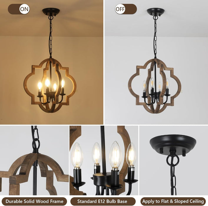 Wood Chandelier Farmhouse FourLight Rustic Brown 15In