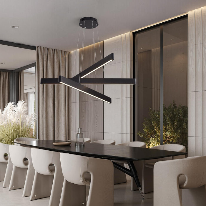 Black 3-Light Solid Wood Linear Pendant Chandelier