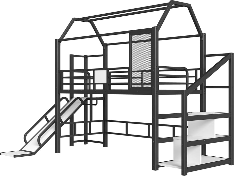 Twin Size UltraIndustrial LoftBed With Slide Storage