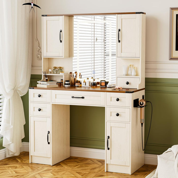 Brown Vanity Desk With BuiltInLED Lighting Mirror