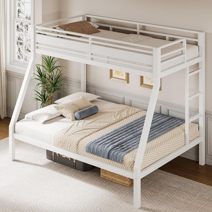 White Metal Bunk Bed TwinOverFull HeavyDuty Railings