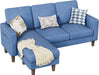 Blue Upholstered LShaped Movable Sectional Couch Ottoman