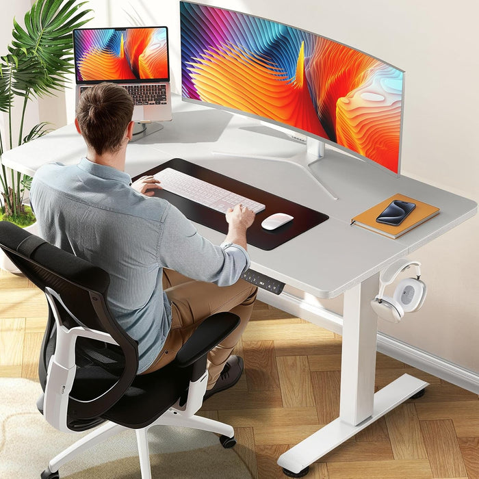 47.2 Inch Electric Standing Desk, Height Adjustable Sit Stand Up, Wood Desktop, Work Home Office Computer PC Desks, Gaming Writing Study Bedroom Rising Table, Tall Standup Workstation, White