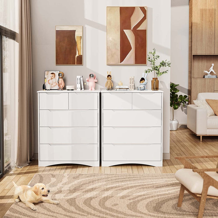 White Dresser with 5 Large Drawers