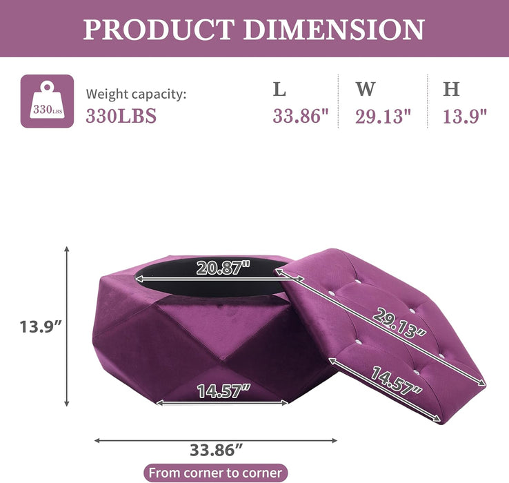 Kiin Velvet Storage Ottoman, Medium Ottoman Foot Rest, Foot Stools Ottoman with Storage, Living Room Sofa Couch Extra Seat, Modern Coffee Table for Home Office, Purple