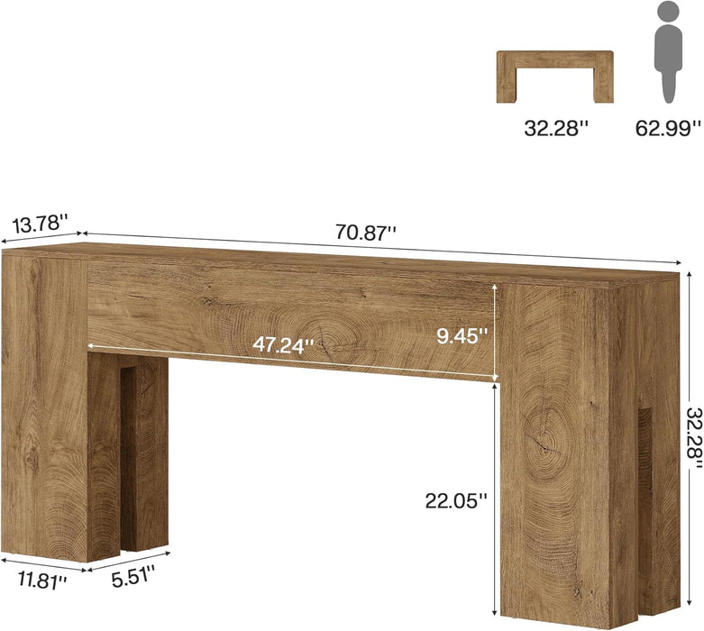 71-Inch Long Console Table for Entryway, Farmhouse Sofa Console behind Couch, Entry Table for Hallway, Foyer, Living Room, Burlywood
