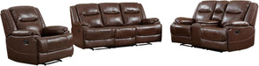 Genuine Leather Manual Recliner Sofa Set, Recliner Chair, Loveseat Reclining Sofa and 3 Seat Recliner Sofa, Couch Furniture Set for Living Room, Meeting Room, Brown(Recliner+Loveseat+Sofa)