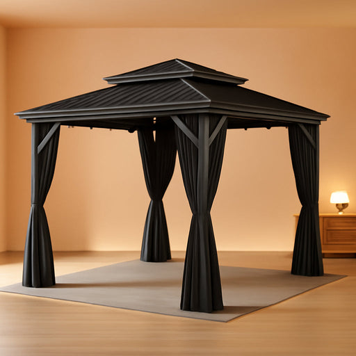 10x12 Hardtop Gazebo With FlameRetardant Curtain Netting
