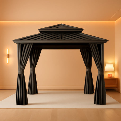 10X12 Hardtop Gazebo on Clearance with Galvanized Steel Double Roof,Heavy Duty Gazebo with Flame-Retardant Curtain & Netting, Aluminum Frame Outdoor Canopy for Patio, Party, Black