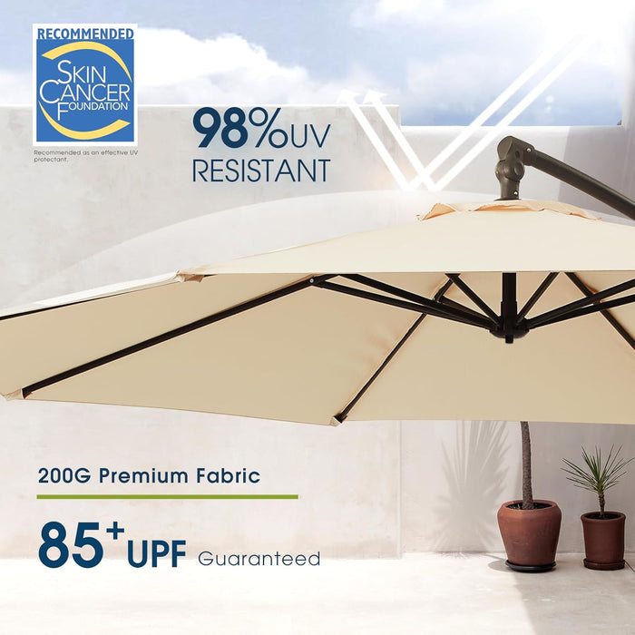 10Ft Patio Umbrellas Offset Outdoor Cantilever Hanging Umbrella W/Infinite Tilt, Fade Resistant Waterproof Recycled Fabric Canopy for Yard, Garden & Deck, Beige