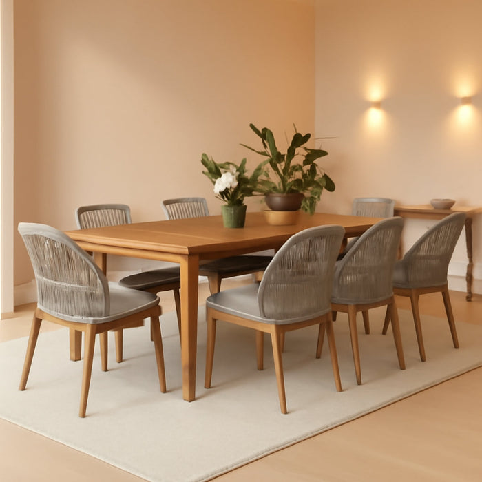 7 Pieces Dining Set Patio Metal Rectangular Table and Wicker Rattan Chairs for outside Porch Garden Kitchen Modern Outdoor Furniture Sets