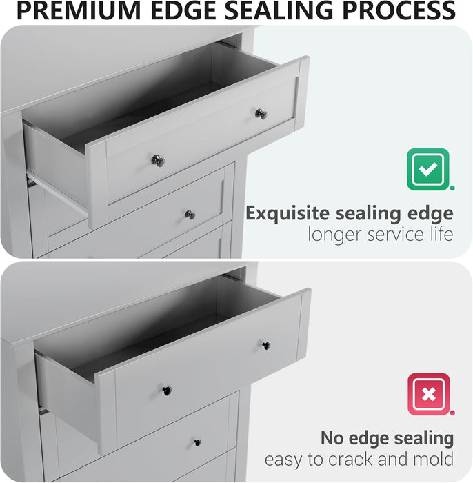 Grey 6 Drawer Dresser for Bedroom, Simply Modern Chest of Drawers, Wood Storage Double Dresser with Deep Drawers for Living Room, Hallway Entryway