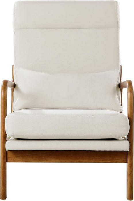 Accent Chair, High Back Mid Century Modern Armchair with Solid Wood Frame and Non-Slip Legs, Upholstered Leisure Chair with Linen Fabric and 5.3 in Thickened Cushion, for Living Room, Bedroom